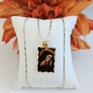 Virgen Dolorosa Picture Gold Plated Necklace